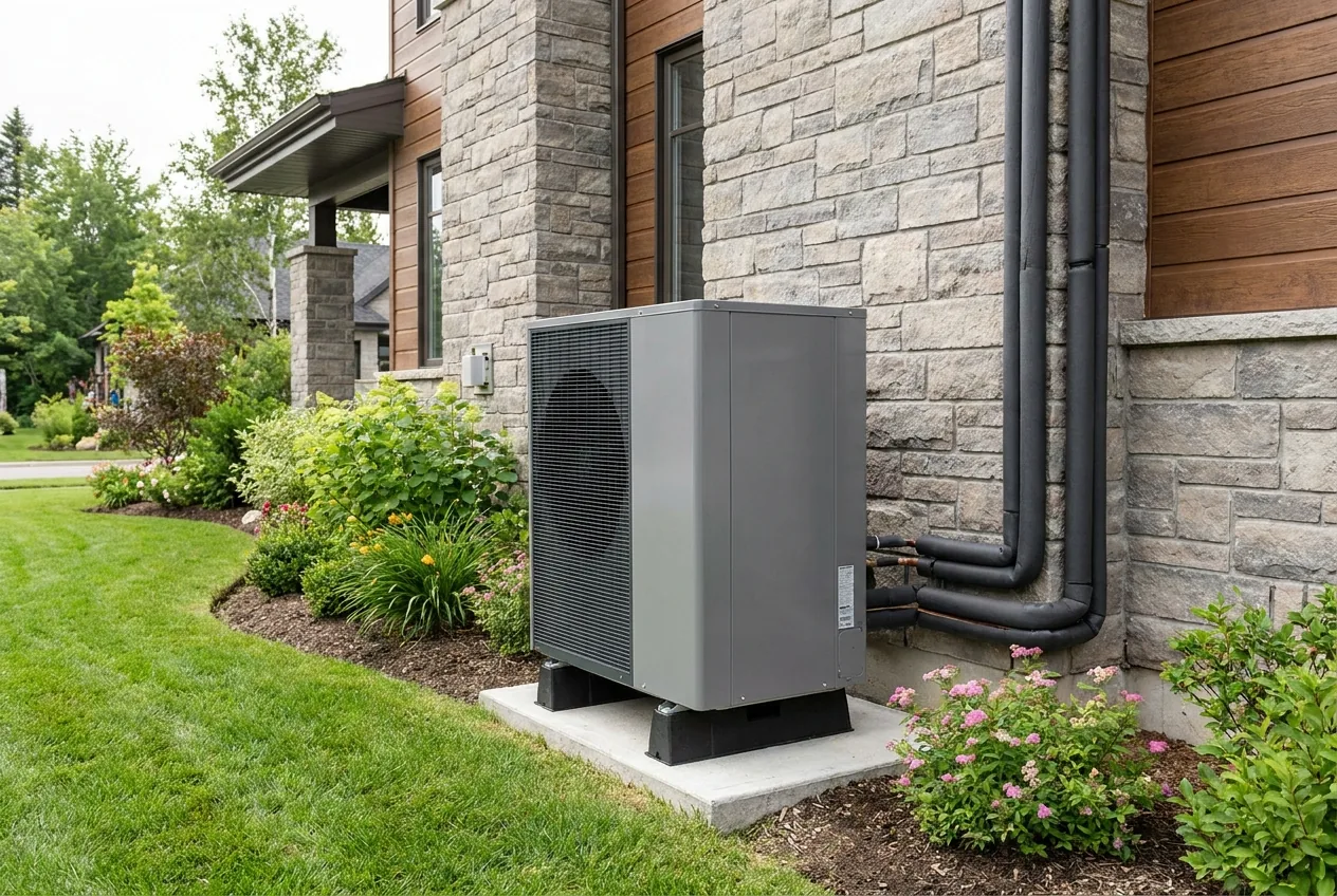 Air-source heat pump beside a house